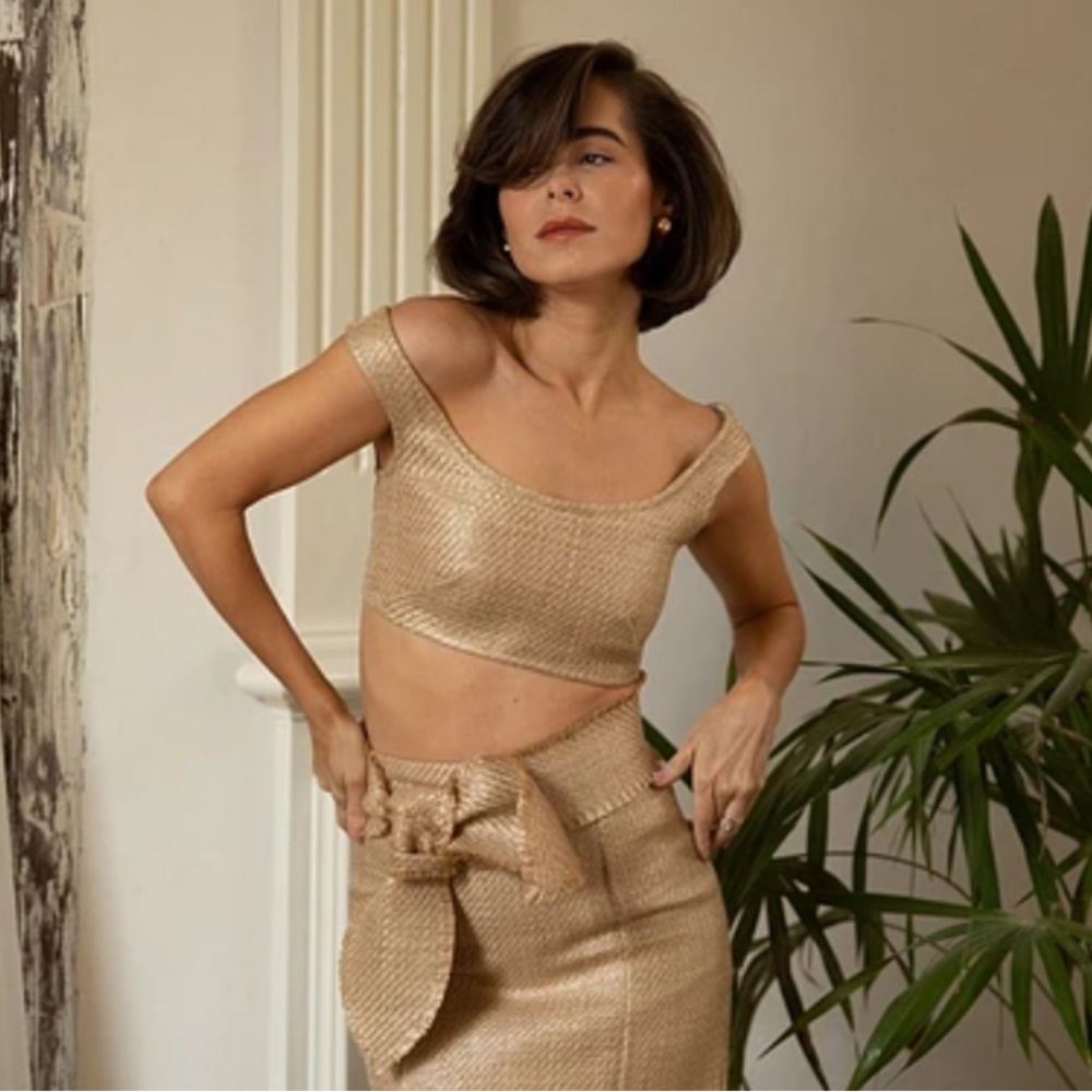 Style Bungalow x ANTONIO MELANI Woven Cropped Top